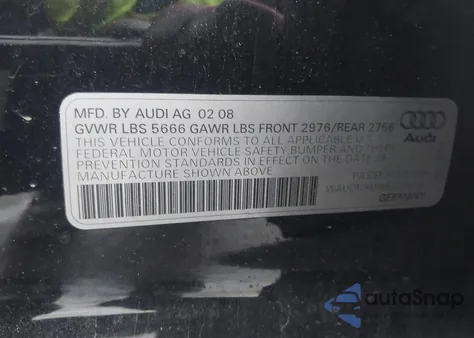 2008 Audi S6 5.2 from USA, damaged, VIN WAUDN94F98N106769